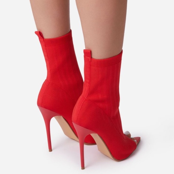 LENYA POINTED PEEP TOE HEEL ANKLE SOCK BOOT - Picture 3 of 4